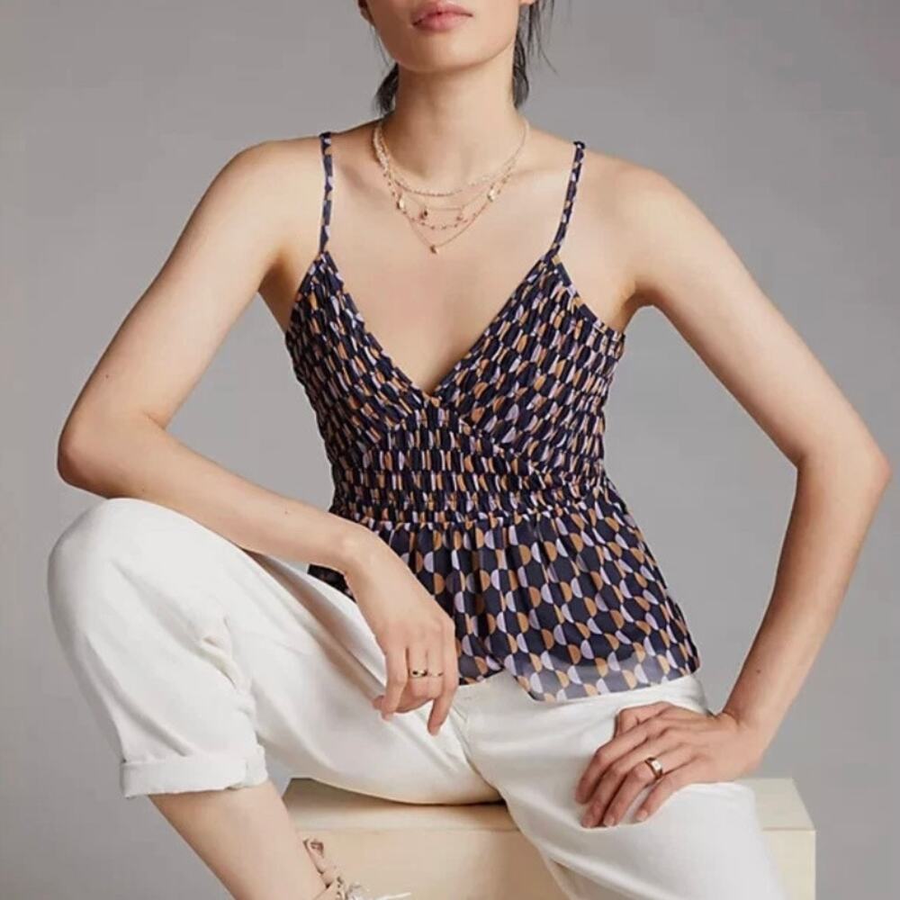 Anthropologie Mesh V-Neck Cami Tank Top - Blue Pink Orange - Size M